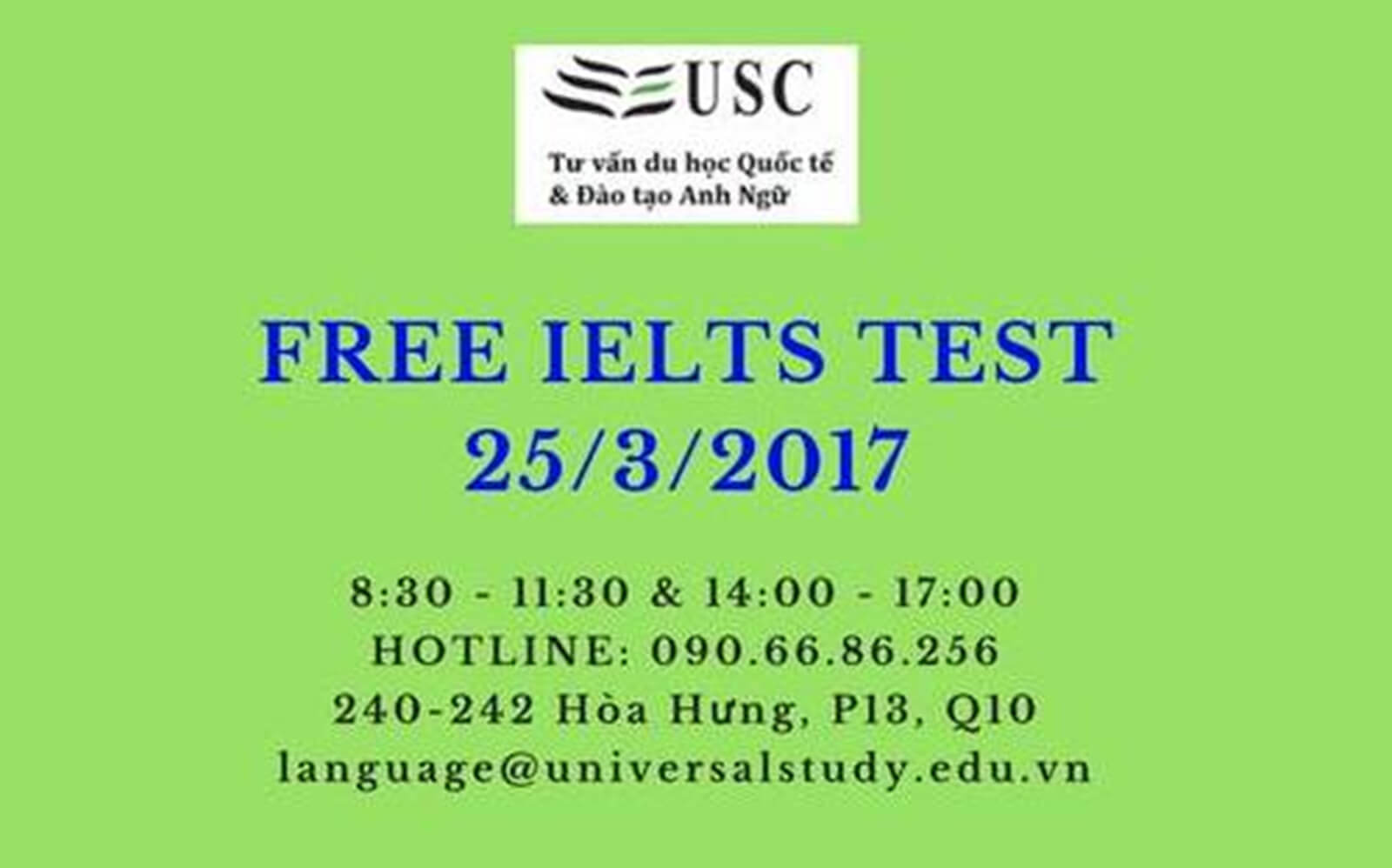 FREE IELTS TEST EVENT Saturday, 25 March, 2017