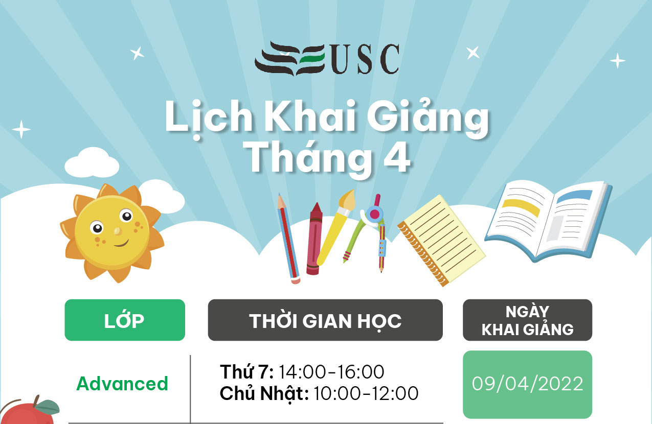 LỊCH KHAI GIẢNG KHÓA HỌC TIẾNG ANH THÁNG 04/2022