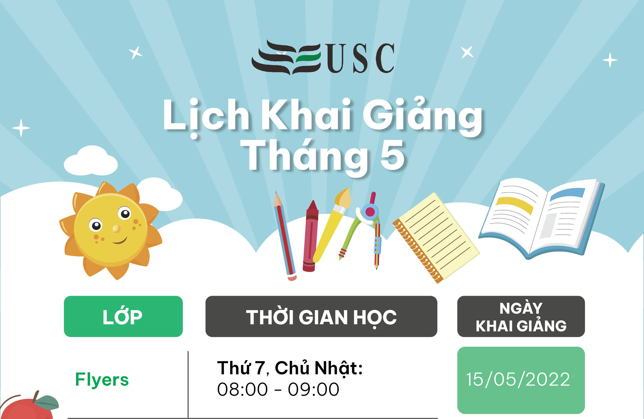 LỊCH KHAI GIẢNG KHÓA HỌC TIẾNG ANH THÁNG 05/2022