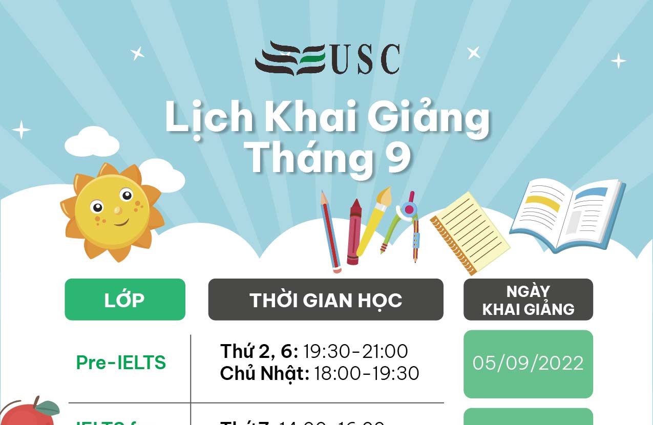 LỊCH KHAI GIẢNG KHÓA HỌC TIẾNG ANH THÁNG 09/2022