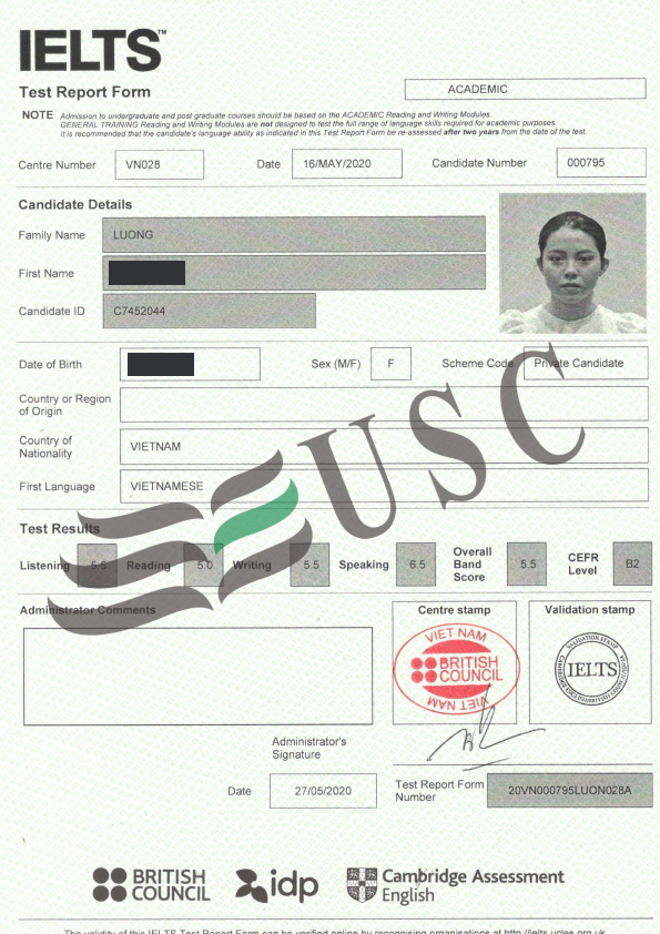 CHÚC MỪNG HỌC VIÊN LƯƠNG NHỰT OANH ĐẠT 5.5 IELTS