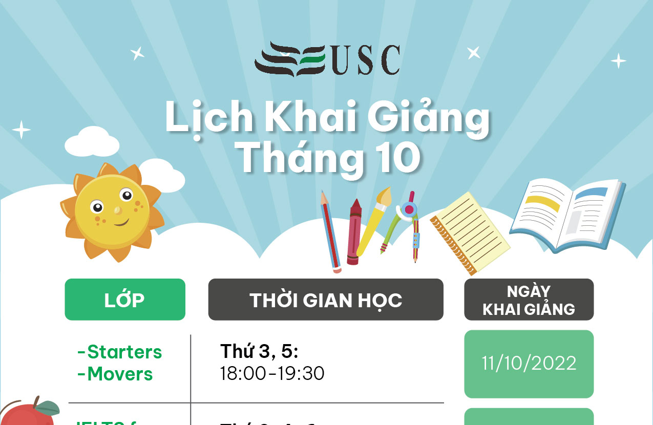 LỊCH KHAI GIẢNG KHÓA HỌC TIẾNG ANH THÁNG 10/2022