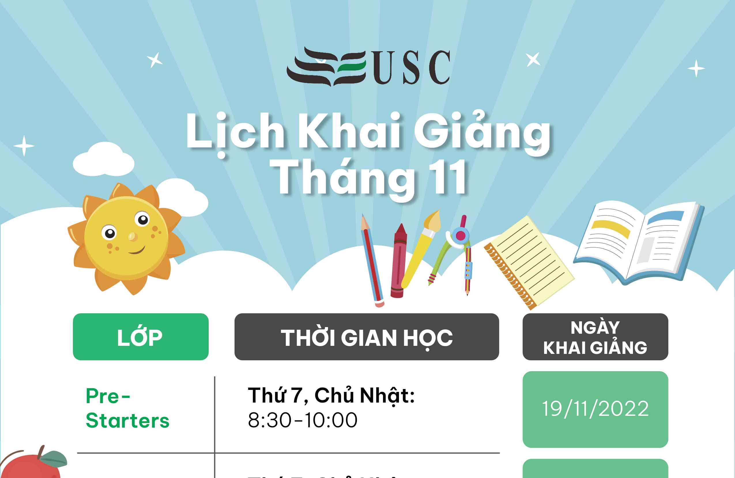 LỊCH KHAI GIẢNG KHÓA HỌC TIẾNG ANH THÁNG 11/2022