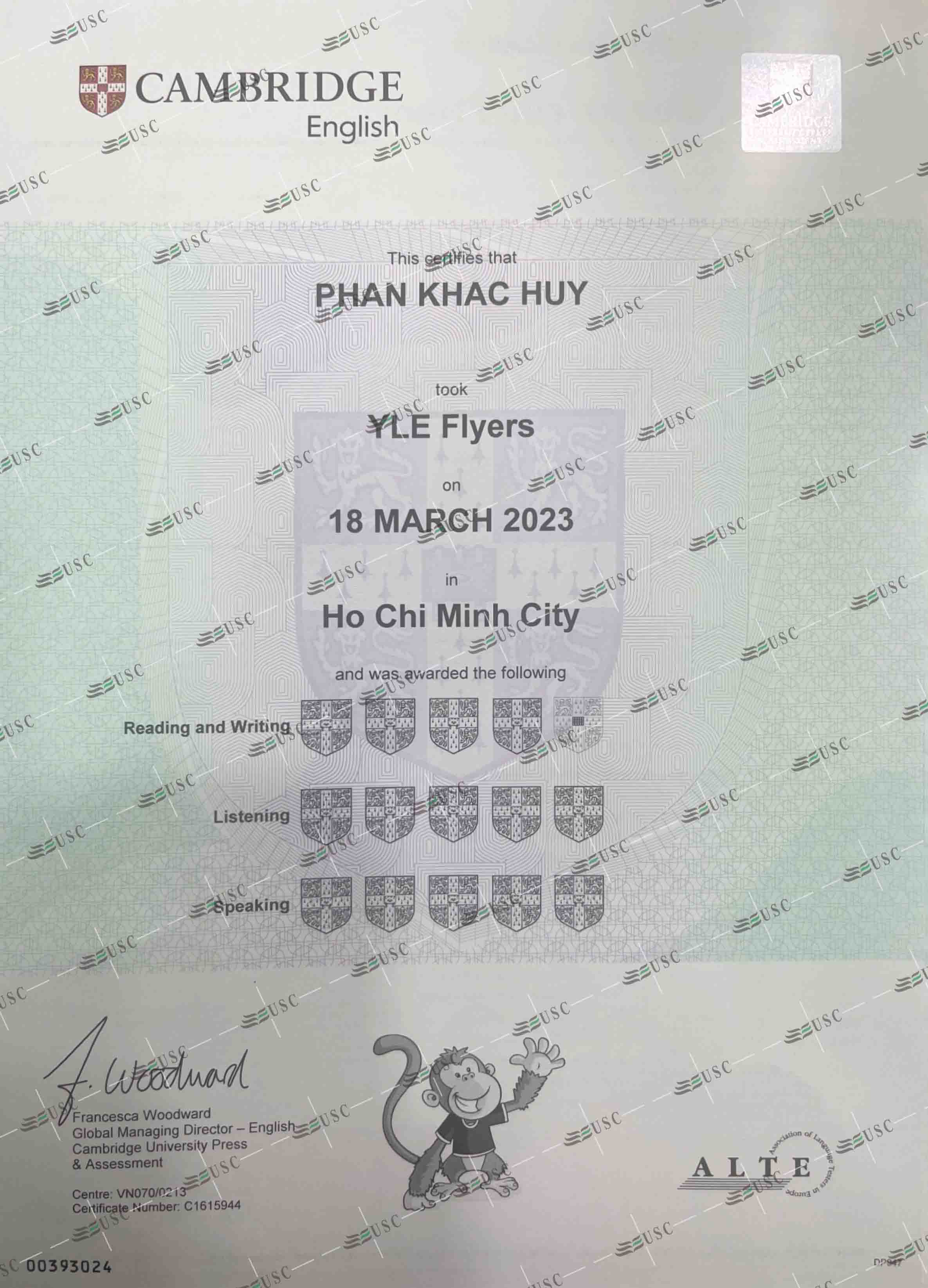 CHÚC MỪNG EM PHAN KHẮC HUY ĐÃ ĐẠT 14 KHIÊN TRONG KỲ THI FLYERS