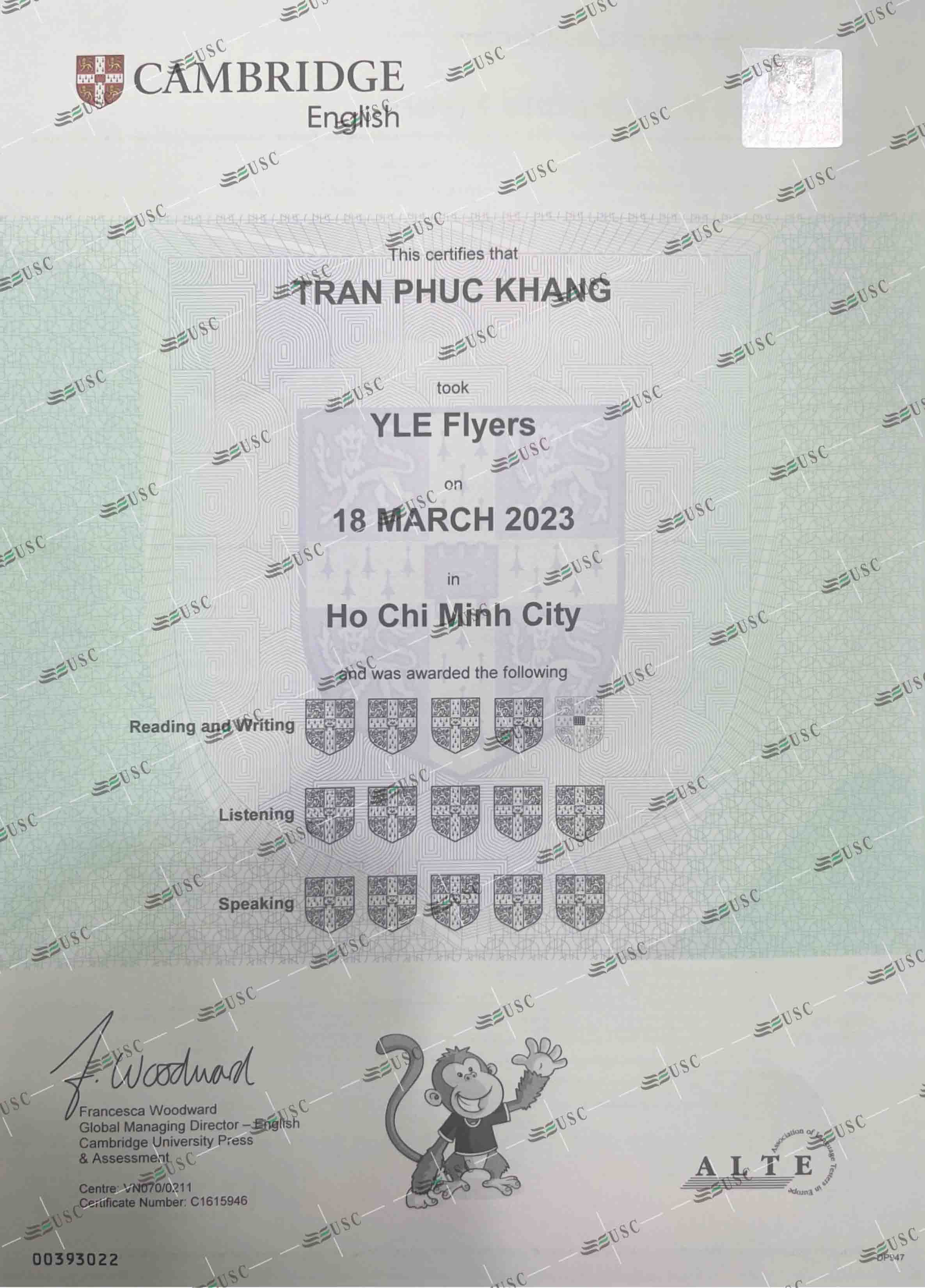 CHÚC MỪNG EM TRẦN PHÚC KHANG ĐÃ ĐẠT 14 KHIÊN TRONG KỲ THI FLYERS