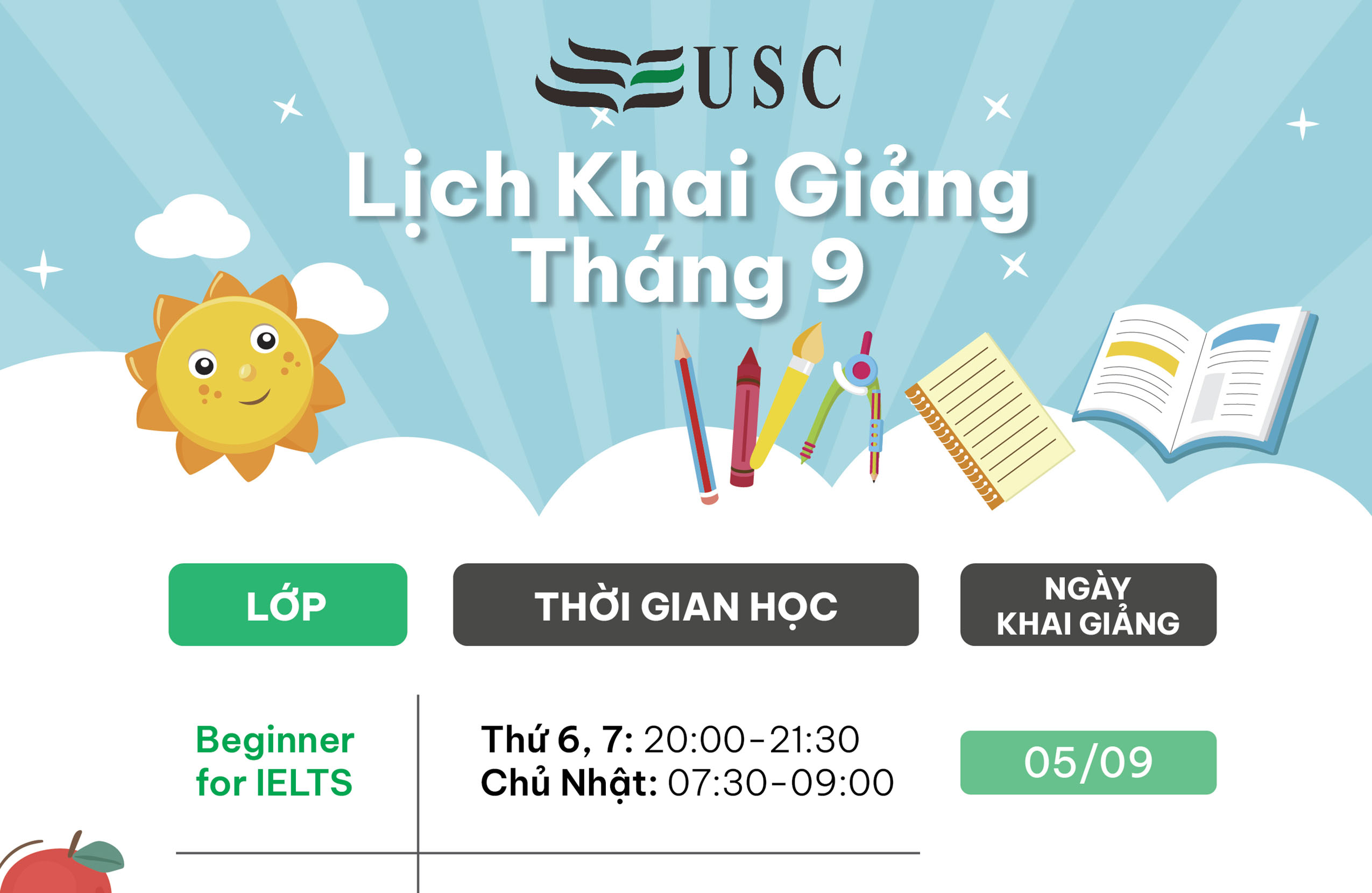 LỊCH KHAI GIẢNG KHÓA HỌC TIẾNG ANH THÁNG 09/2023