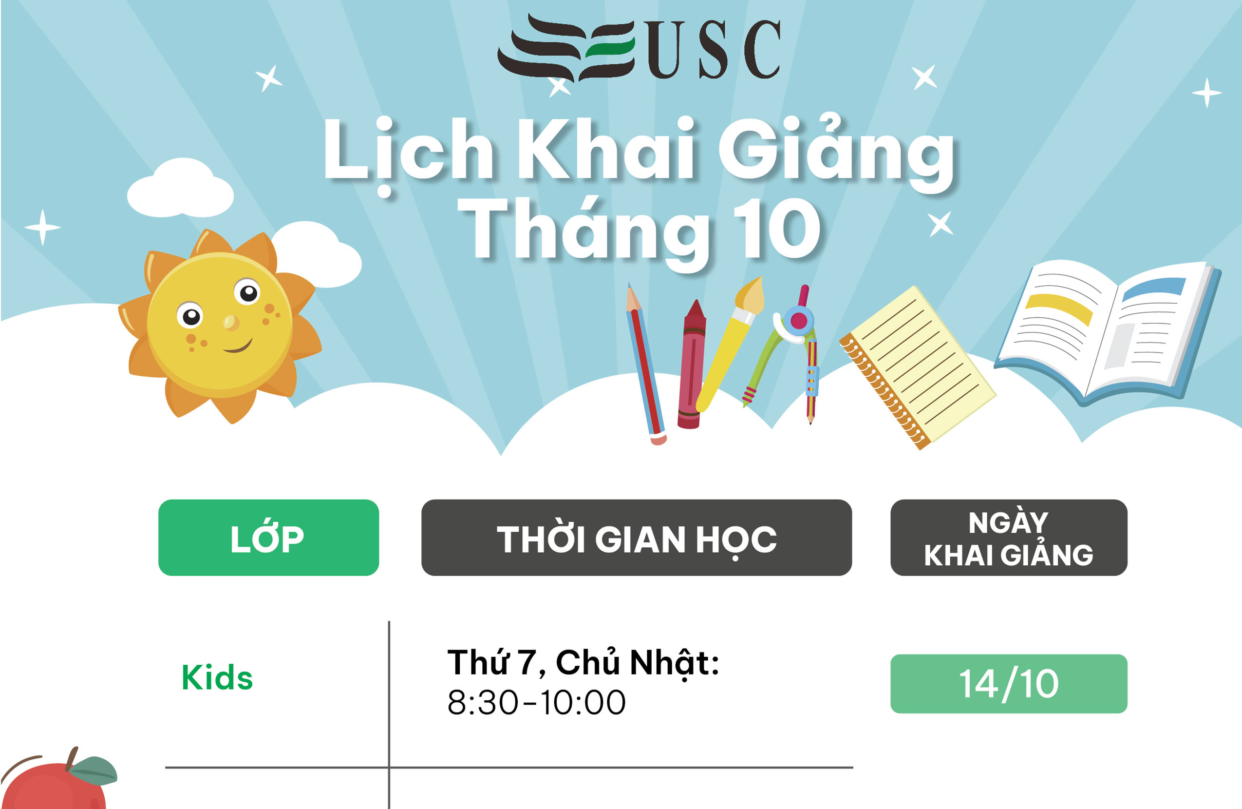 LỊCH KHAI GIẢNG KHÓA HỌC TIẾNG ANH THÁNG 10/2023