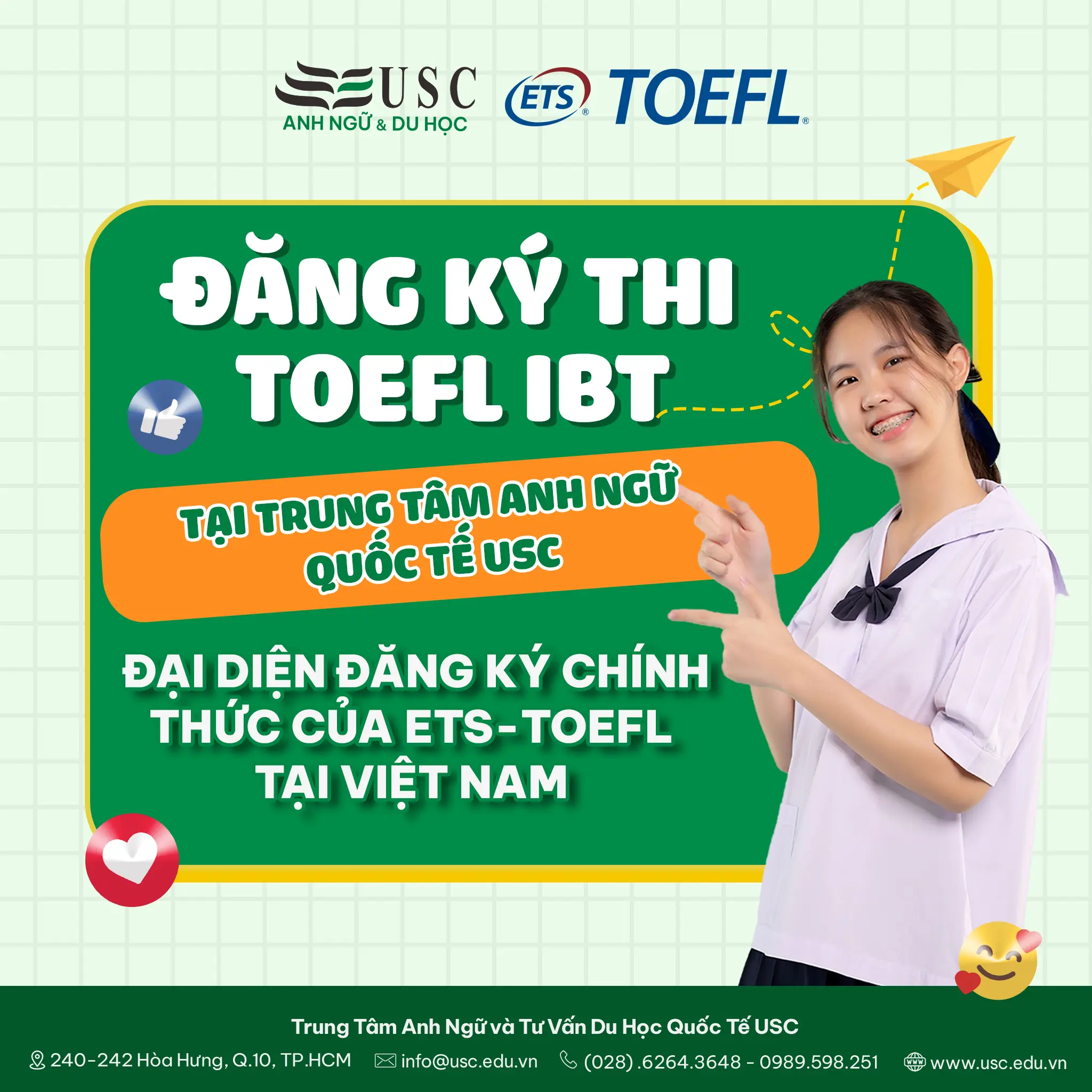 Đăng Ký Thi TOEFL iBT Tại Trung Tâm Anh Ngữ Quốc Tế USC - Đại Diện Đăng Ký Chính Thức Của ETS- TOEFL Tại Việt Nam