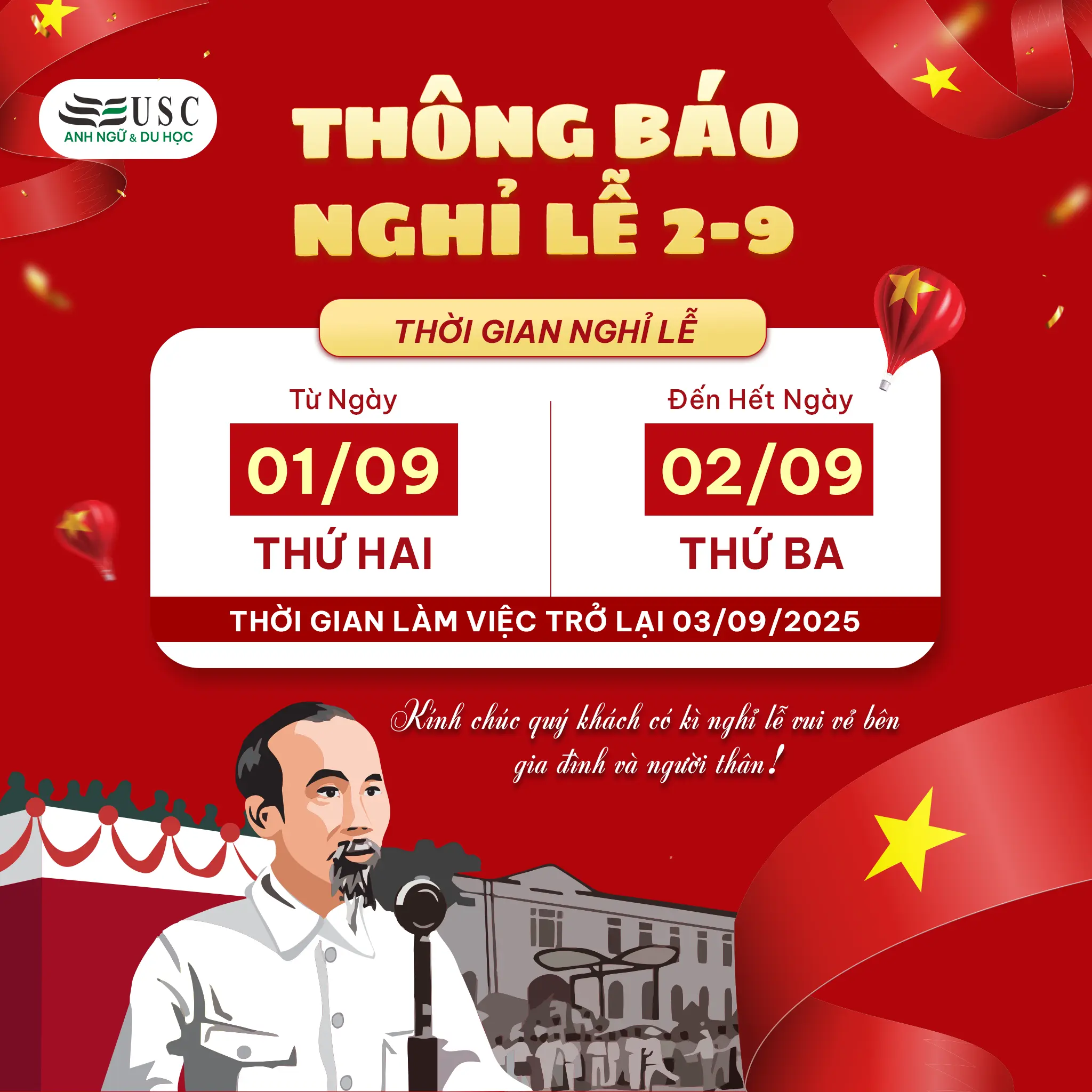 THÔNG BÁO NGHỈ LỄ QUỐC KHÁNH 2/9