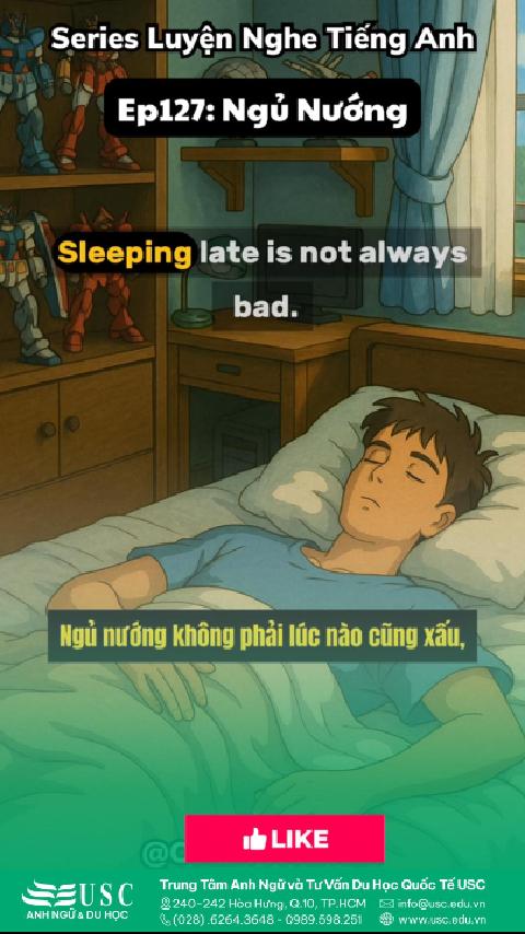 🌞🛌 Một buổi sáng chậm rãi, ngủ nướng một chút cũng là cách để nạp lại năng lượng cho tâm trí. 📲 Hãy cùng USC luyện nghe tiếng Anh và tạo thói quen học tập nhẹ nhàng nhưng hiệu quả.
