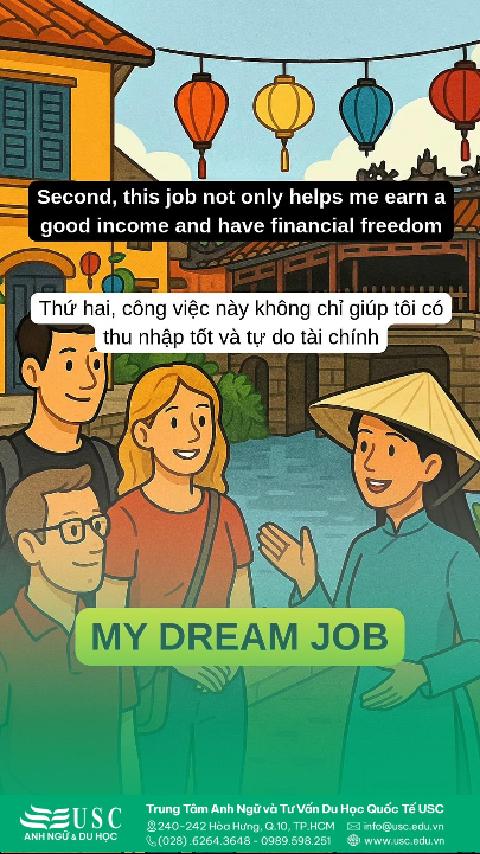 🗺✈ Nghề hướng dẫn viên quốc tế cho tôi cơ hội giao lưu văn hóa toàn cầu. 🎧 Cùng USC luyện nói chủ đề "Talk about your future job" – IELTS speaking part 2 để có bài nói ấn tượng khi thi.