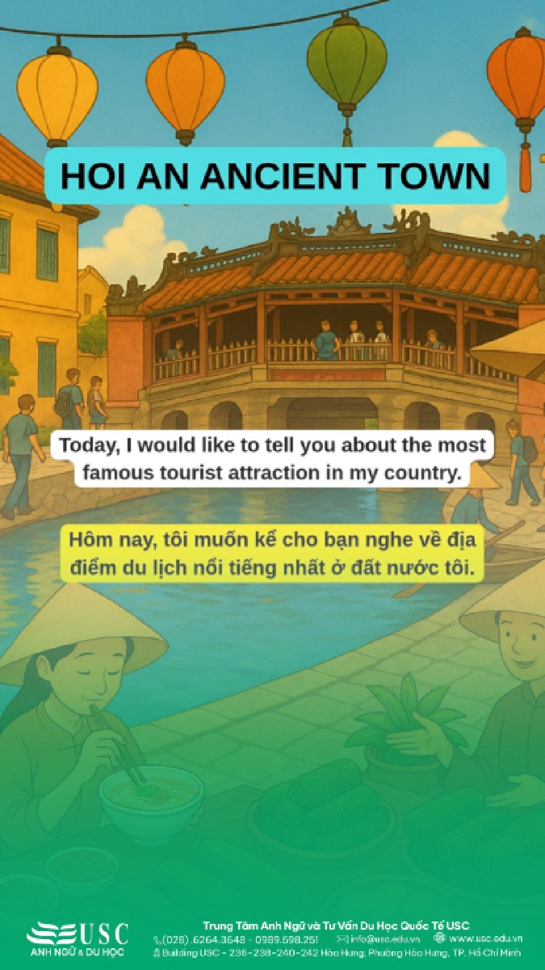 🏮 Đi thuyền trên sông và thả hoa đăng là hoạt động được nhiều du khách yêu thích khi đến Hội An... 🎧 Cùng USC luyện nghe tiếng Anh qua chủ đề du lịch, dễ áp dụng trong IELTS Speaking!