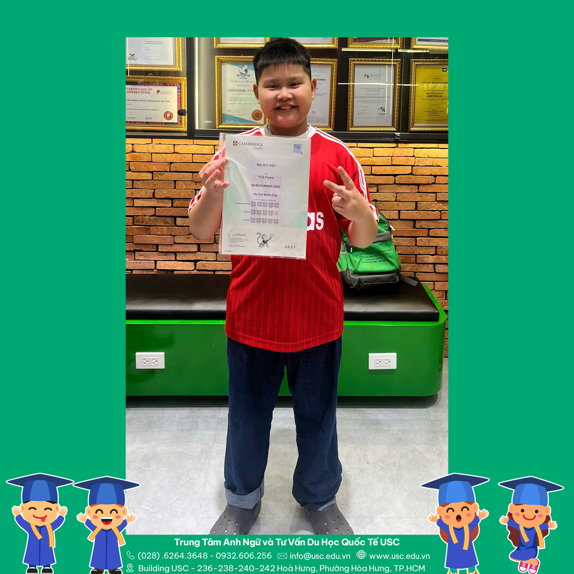 CHÚC MỪNG EM MÃ HUY KIỆT ANH ĐÃ ĐẠT 14 KHIÊN TRONG KỲ THI FLYERS