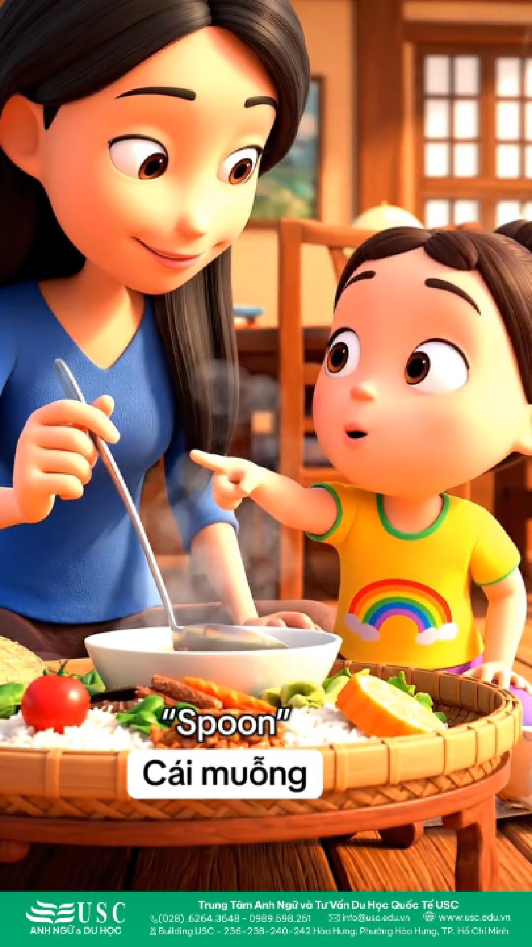 TRAY - BOWL - RICE BOWL - SPOON - LADLE 🍽️🥣🍚🥄🥄 Ba mẹ lưu ngay video chủ đề ĐỒ DÙNG BÀN ĂN để cùng con học tiếng Anh mỗi ngày nhé! Comment chủ đề tiếp theo ba mẹ muốn khám phá cùng bé nào! 👇