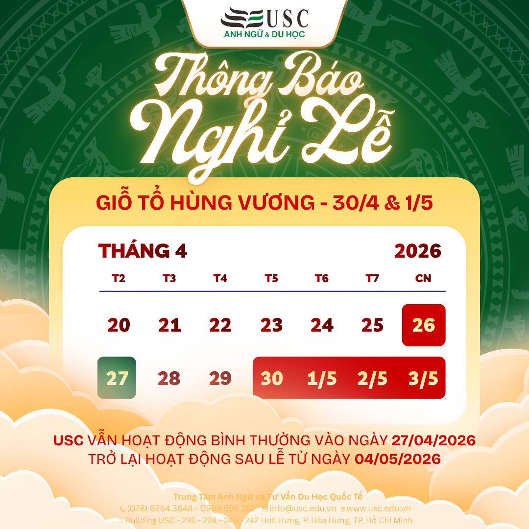 THÔNG BÁO LỊCH HOẠT ĐỘNG & NGHỈ LỄ: GIỖ TỔ HÙNG VƯƠNG VÀ 30/04 - 01/05