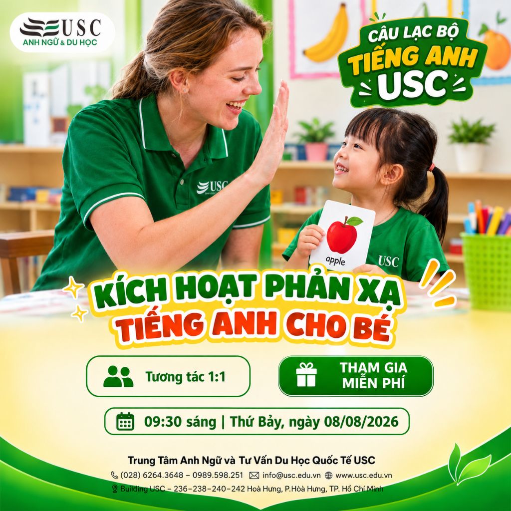 CÂU LẠC BỘ TIẾNG ANH USC: BÍ QUYẾT KÍCH HOẠT PHẢN XẠ TIẾNG ANH CHO BÉ