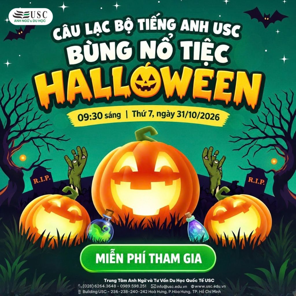 CÂU LẠC BỘ TIẾNG ANH USC: BÙNG NỔ TIỆC HALLOWEEN – HÓA TRANG CỰC ĐỈNH, SĂN KẸO NGỌT CỰC ĐÃ!